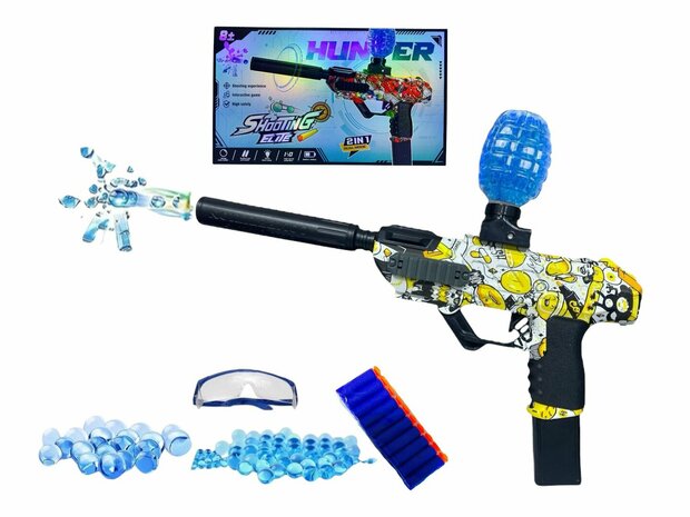 Shooting Elite Gel Blaster 2-en-1 - Hunter - Lumi&egrave;re LED - Billes de gel + Fl&egrave;ches - 5000 billes - Rechargeable - 42,5 cm