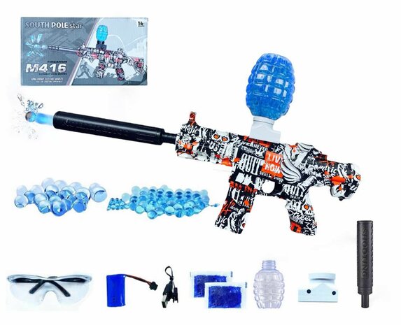 Gel Blaster- Elektrische pistool - Red Graffiti - compleet set incl. gel ballen - oplaadbaar - 48CM
