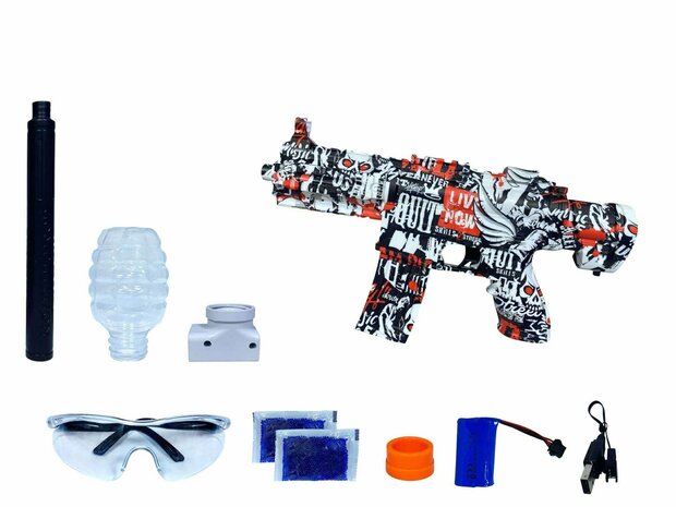 Gel Blaster- Elektrische pistool - Red Graffiti - compleet set incl. gel ballen - oplaadbaar - 48CM