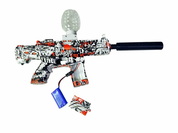 Gel Blaster- Elektrische pistool - Red Graffiti - compleet set incl. gel ballen - oplaadbaar - 48CM