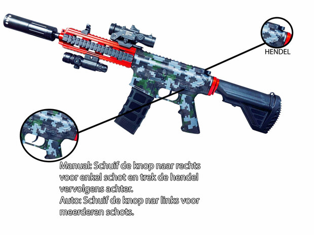 Gel Blaster - M16 - Luminous Silencer - LED Light - incl. gelballetjes - compleet set - oplaadbaar - 78CM