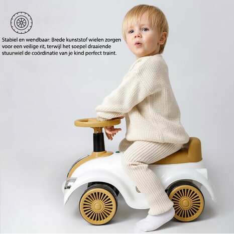 Loopauto Classic Luxury Retro Car - 55CM - Wit - muziek en lichtjes
