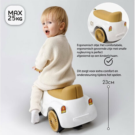 Loopauto Classic Luxury Retro Car - 55CM - Wit - muziek en lichtjes