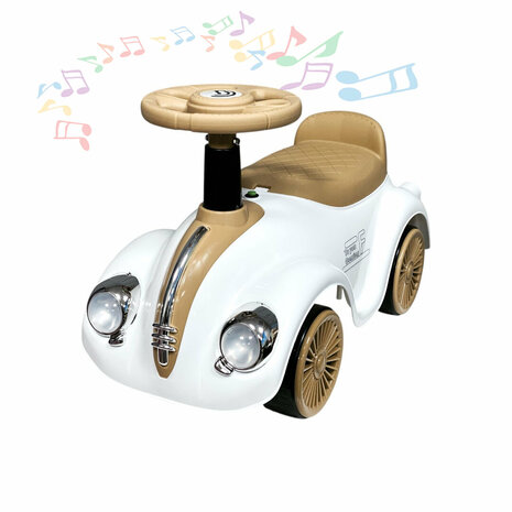 Loopauto Classic Luxury Retro Car - 55CM - Wit - muziek en lichtjes