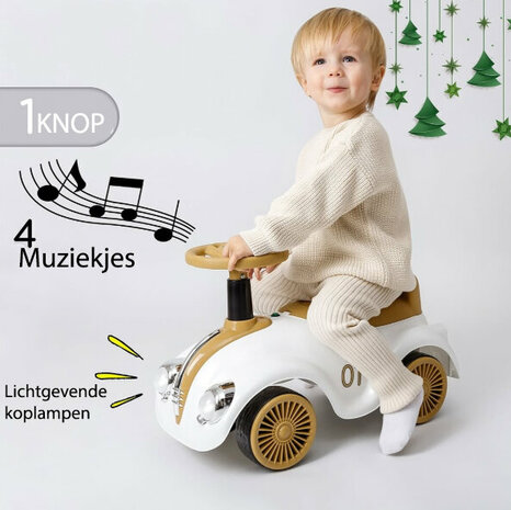 Loopauto Classic Luxury Retro Car - 55CM - Wit - muziek en lichtjes