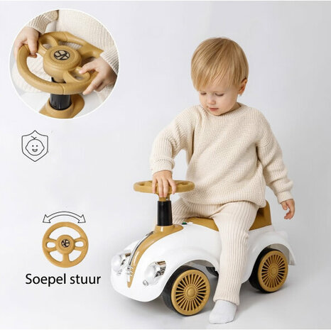 Loopauto Classic Luxury Retro Car - 55CM - Wit - muziek en lichtjes