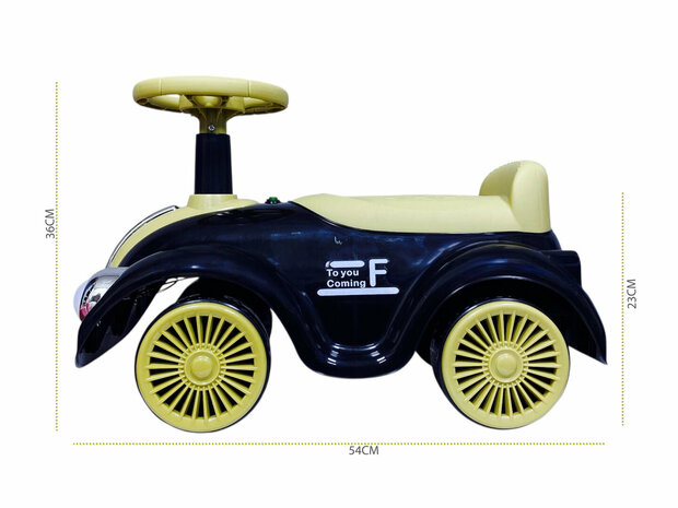Loopauto Classic Luxury Retro Car - 55CM - Zwart - muziek en lichtjes