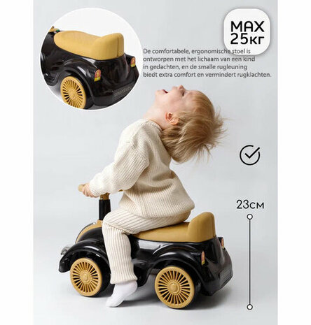 Loopauto Classic Luxury Retro Car - 55CM - Zwart - muziek en lichtjes