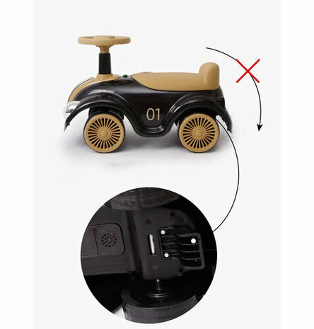 Loopauto Classic Luxury Retro Car - 55CM - Geel - muziek en lichtjes