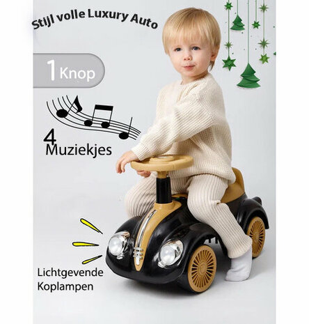 Loopauto Classic Luxury Retro Car - 55CM - Geel - muziek en lichtjes