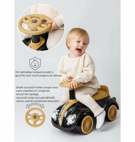 Loopauto Classic Luxury Retro Car - 55CM - Geel - muziek en lichtjes