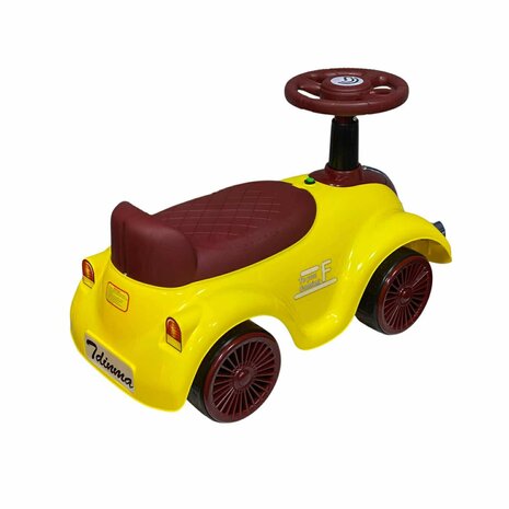 Loopauto Classic Luxury Retro Car - 55CM - Geel - muziek en lichtjes