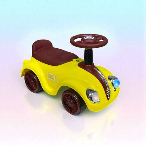 Loopauto Classic Luxury Retro Car - 55CM - Geel - muziek en lichtjes