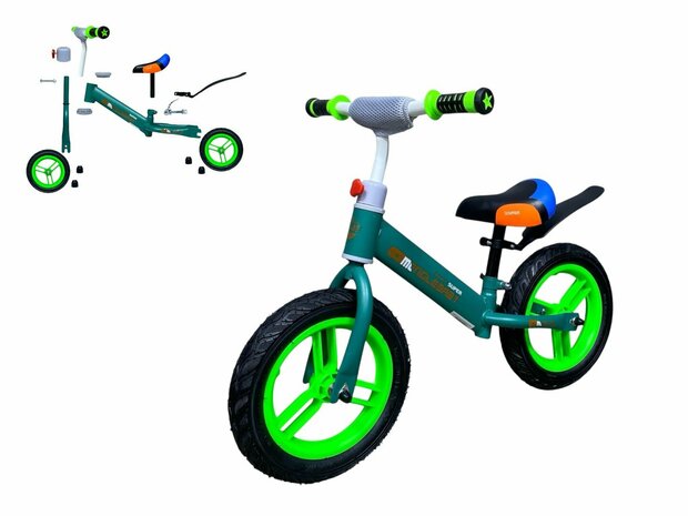 Kinderloopfiets 80 cm - Groen - rubber banden - Mengele Baby - vanaf 1 jaar