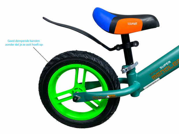 Kinderloopfiets 80 cm - Groen - rubber banden - Mengele Baby - vanaf 1 jaar
