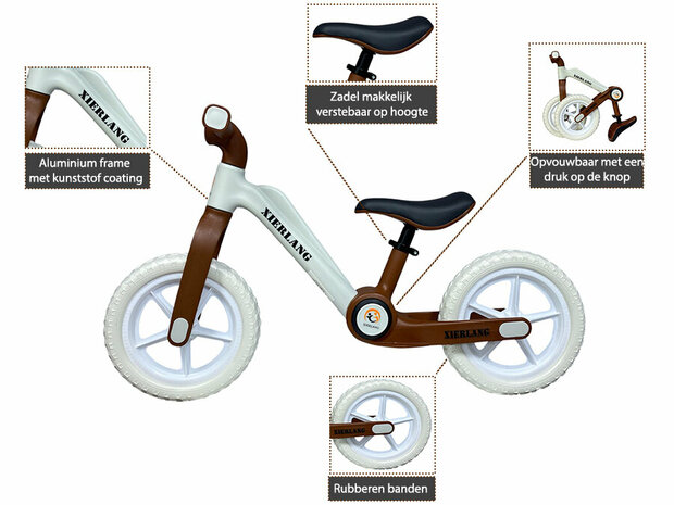 Foldable Bike - Opvouwbare Loopfiets met 1-Knops Systeem - 87 CM - Bruin - licht gewicht