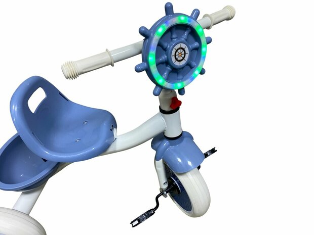 Driewieler kinderfiets - blauw - met pedalen - licht &amp; geluid 63 CM