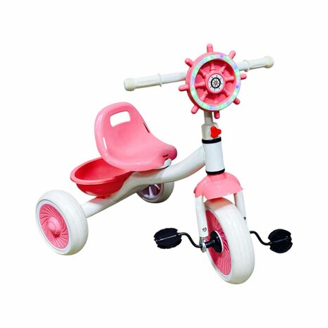 Driewieler kinderfiets - Roze - met pedalen - licht &amp; geluid 63 CM