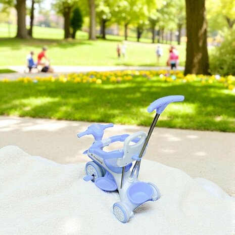 Kinder driewieler met duwstang - Muziek en Licht - Wit - Blauw