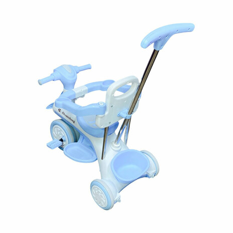 Kinder driewieler met duwstang - Muziek en Licht - Wit - Blauw