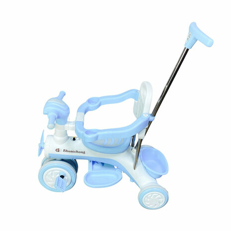 Kinder driewieler met duwstang - Muziek en Licht - Wit - Blauw