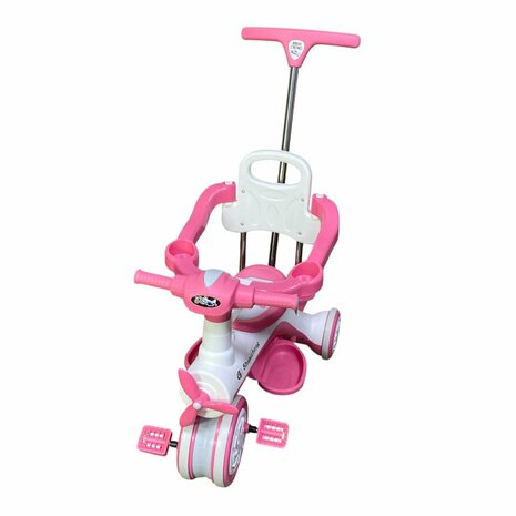 Kinder driewieler met duwstang - Muziek en Licht - Wit - Roze