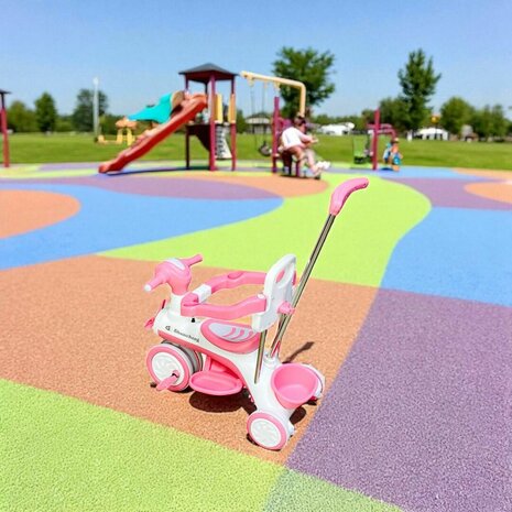 Kinder driewieler met duwstang - Muziek en Licht - Wit - Roze