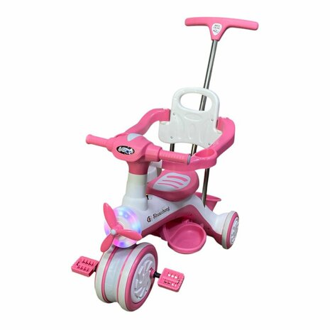 Kinder driewieler met duwstang - Muziek en Licht - Wit - Roze
