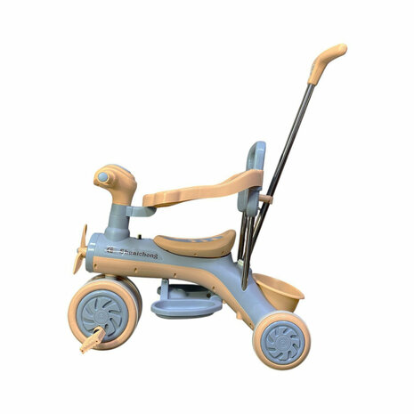 Kinder driewieler met duwstang - Muziek en Licht - Blauw - Bruin