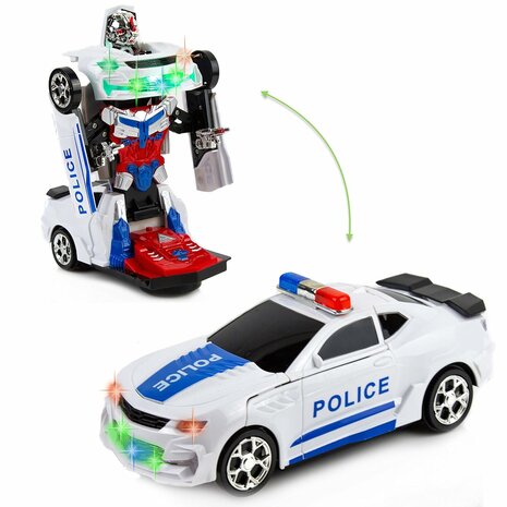 Robot Police Car 2 in 1 robot en auto transformer voertuig politie auto - led light and geluid 22CM