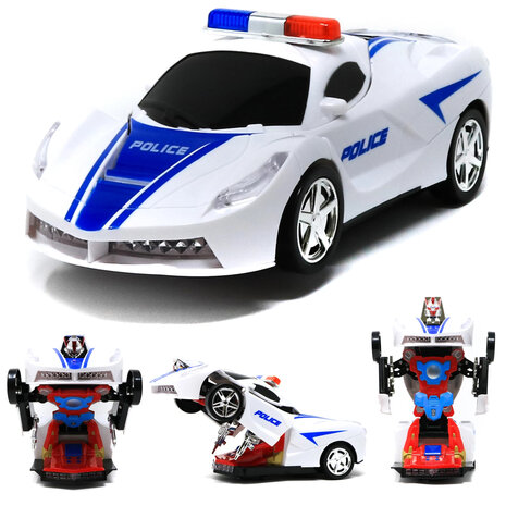 Robot Auto Politie 2in1 robot en auto transformer voertuig politie auto - led licht en geluid 22CM 