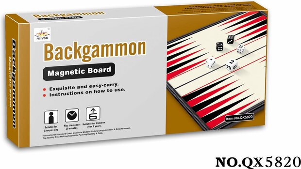 Backgammon &ndash; Magnetisch Opklapbaar 32 x 32 cm