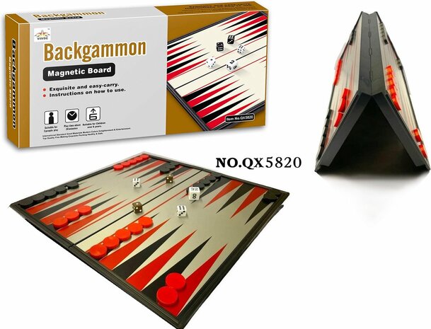 Backgammon &ndash; Magnetisch Opklapbaar 32 x 32 cm