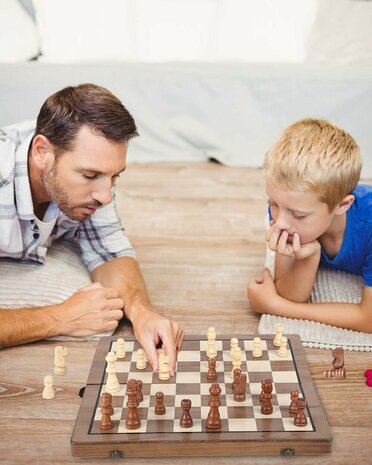 Schaak en Dambord - Luxe Magnetische Speelbord - 39cm Inklapbare 2-in-1 Houten schaak Set