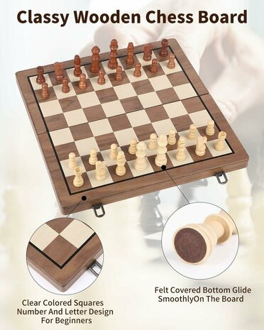 Schaak en Dambord - Luxe Magnetische Speelbord - 39cm Inklapbare 2-in-1 Houten schaak Set