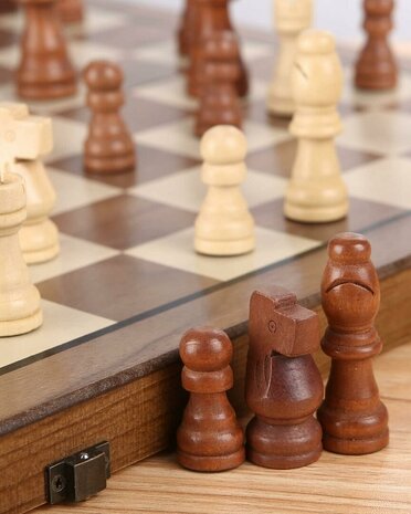 Schaak en Dambord - Luxe Magnetische Speelbord - 39cm Inklapbare 2-in-1 Houten schaak Set