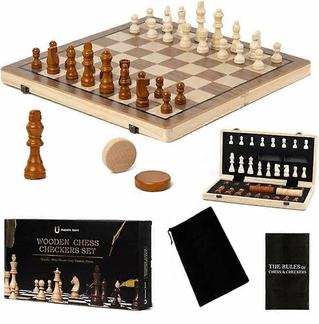 Schaak- en Dambord Magnetische - 39x39 - Inklapbare 2-in-1 Hout - Met ReisTas