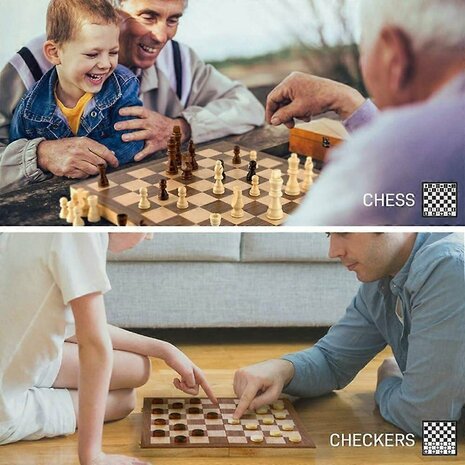 Schaak- en Dambord Magnetische - 39x39 - Inklapbare 2-in-1 Hout - Met ReisTas