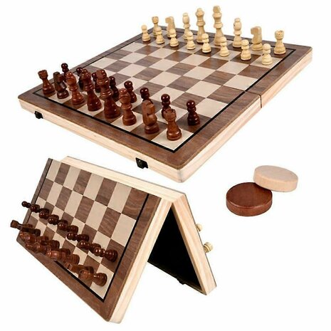Schaak- en Dambord Magnetische - 39x39 - Inklapbare 2-in-1 Hout - Met ReisTas