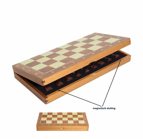 Schaakset van Rozenhout - Met Ge&iuml;ntegreerde Sluiting - Magnetische Schaakbord 38.8cm 