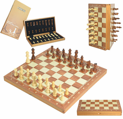 Schaakset van Rozenhout - Met Ge&iuml;ntegreerde Sluiting - Magnetische Schaakbord 38.8cm 