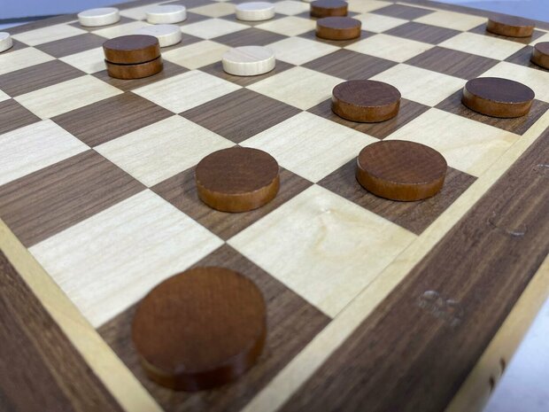 Schaak- en Dambord Luxe Magnetische 2-in-1 - Eikenhout - inklapbaar schaakbord - Wooden Chess Checkers set 