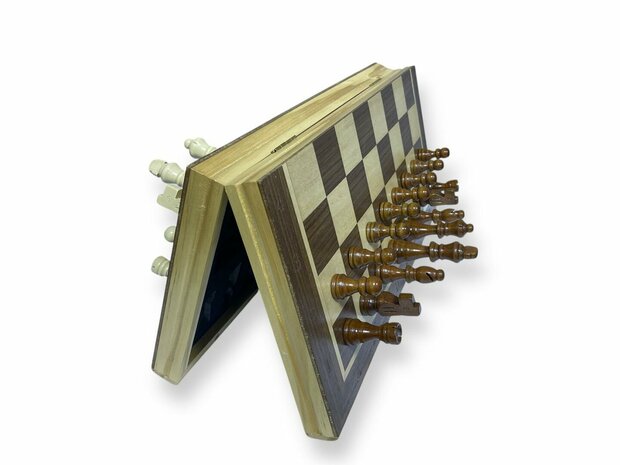 Schaak- en Dambord Luxe Magnetische 2-in-1 - Eikenhout - inklapbaar schaakbord - Wooden Chess Checkers set 