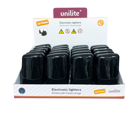 Unilite Jet-flame - Wind Aanstekers - turbo vlam - 20 stuks - Piano Black