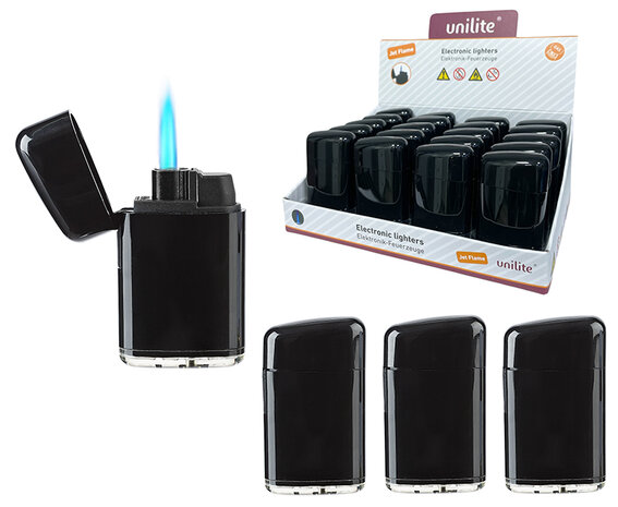 Unilite Jet-flame - Wind Aanstekers - turbo vlam - 20 stuks - Piano Black