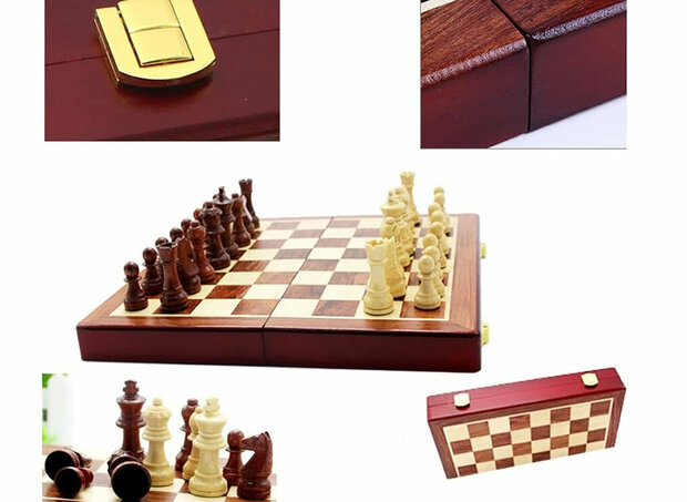 Schaakbord - Professionele Magnetische houten schaakbord 38cm - opvouwbaar