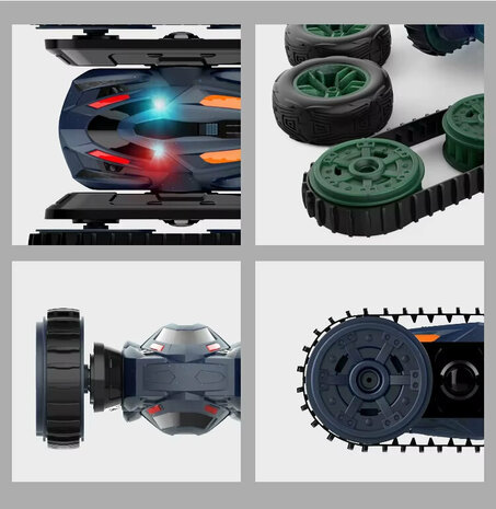 Voiture t&eacute;l&eacute;command&eacute;e acrobatique - Conduite double face - 2 en 1 - Voiture avec roues et chenilles - 2,4 GHz - Rechargeable - 6 canaux