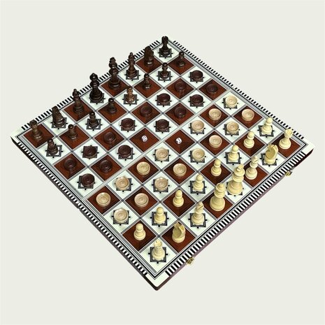 Backgammon - Dammen en Schaakbord- 3 in 1 set - 49X49CM - Hout - Opklapbaar bord