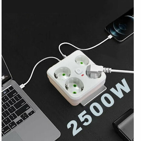 Multiprise, sans rallonge, avec 4 prises et 2 ports USB 1 Type-C (europ&eacute;en)