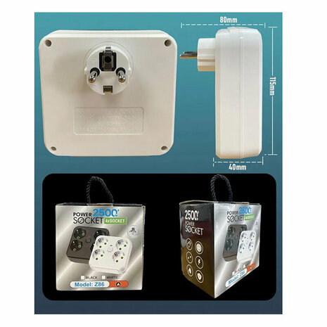 Multiprise, sans rallonge, avec 4 prises et 2 ports USB 1 Type-C (europ&eacute;en)